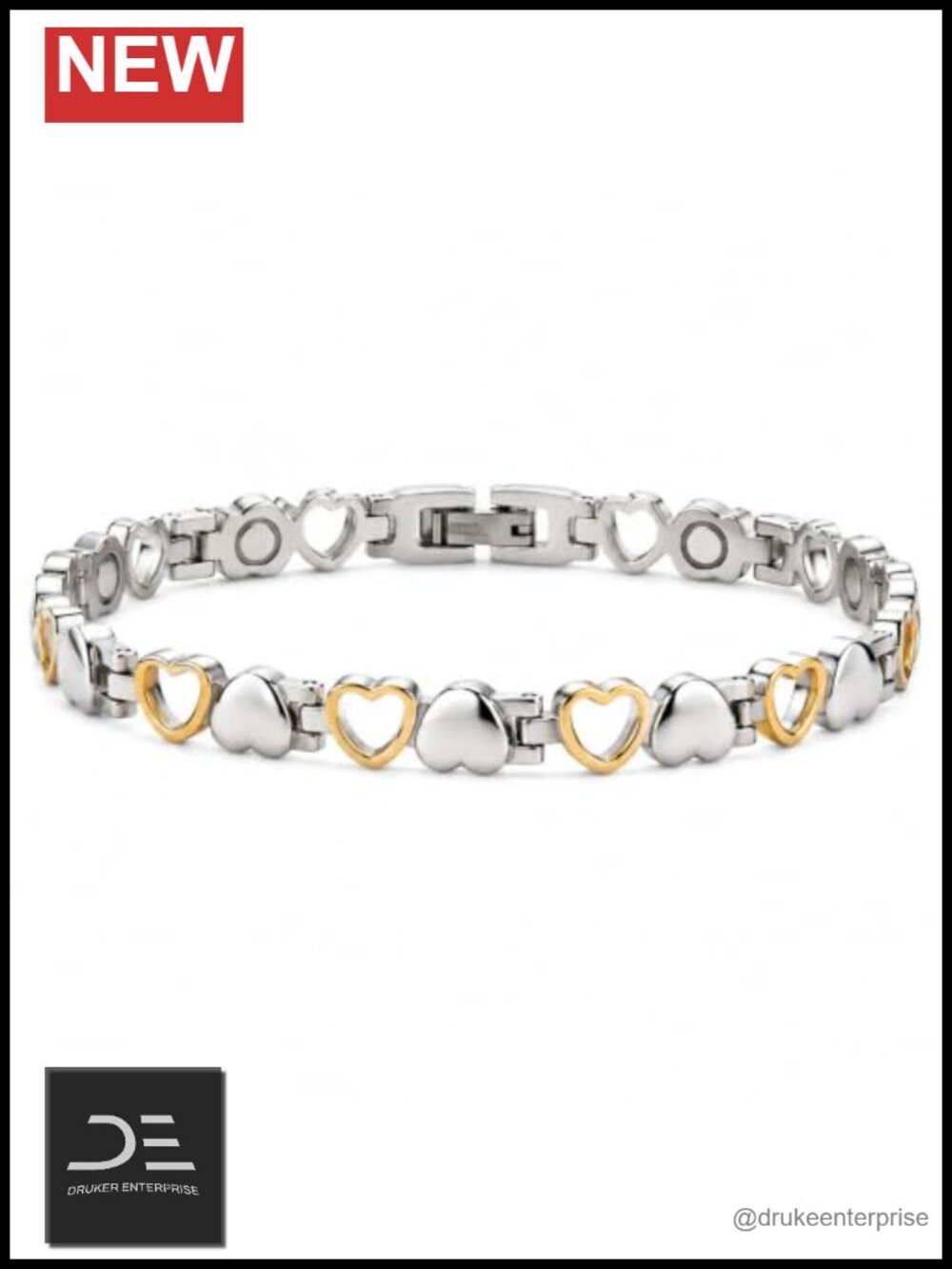 Heart Link Bracelet Women Two-Tone Stainless Steel Statement Jewelry
